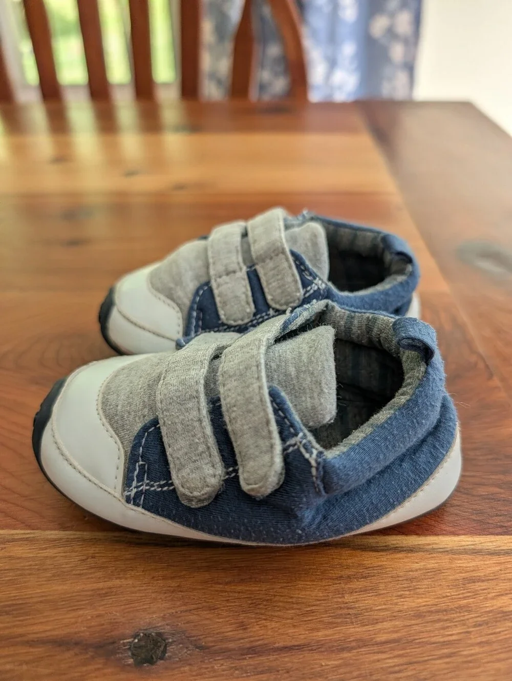 5/$10 Baby Boy Navy and White Striped Slip-On and Grey Navy Velcro Sneakers Set